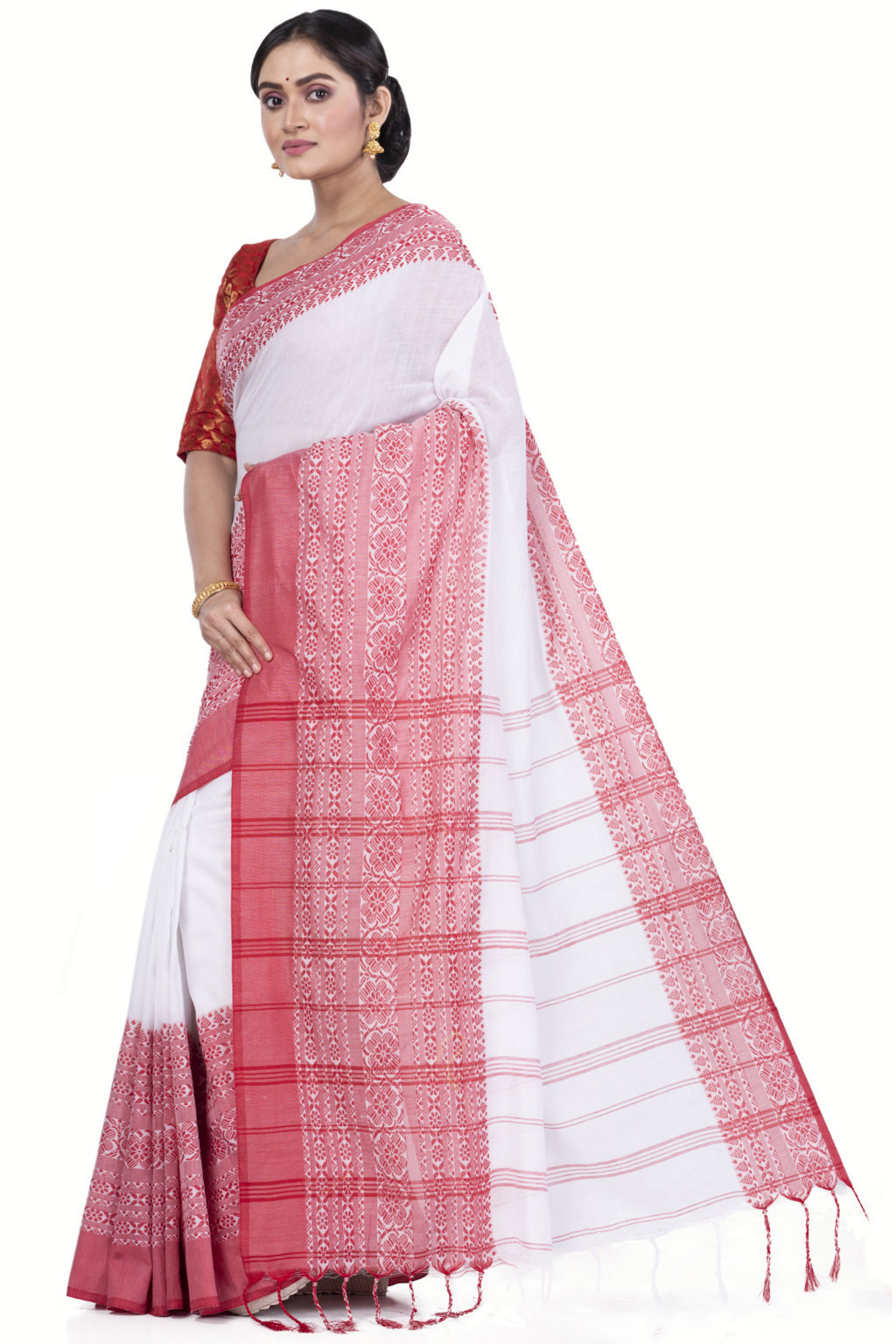 White Pure Cotton Begompuri_Hand Hand Loom Saree (668)